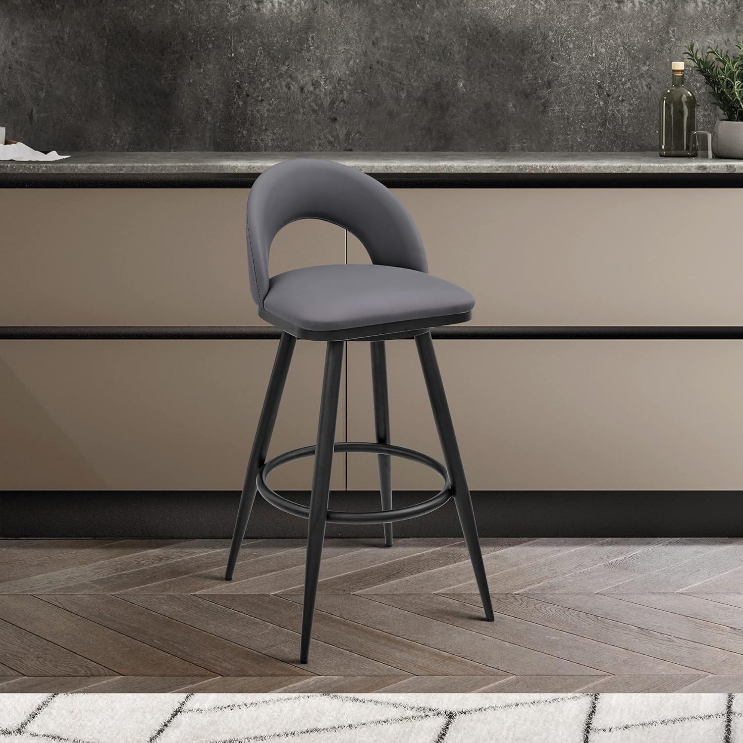 image:imageCharlotte Swivel Bar Stool in Brushed Stainless Steel with White Faux LeatherGrey