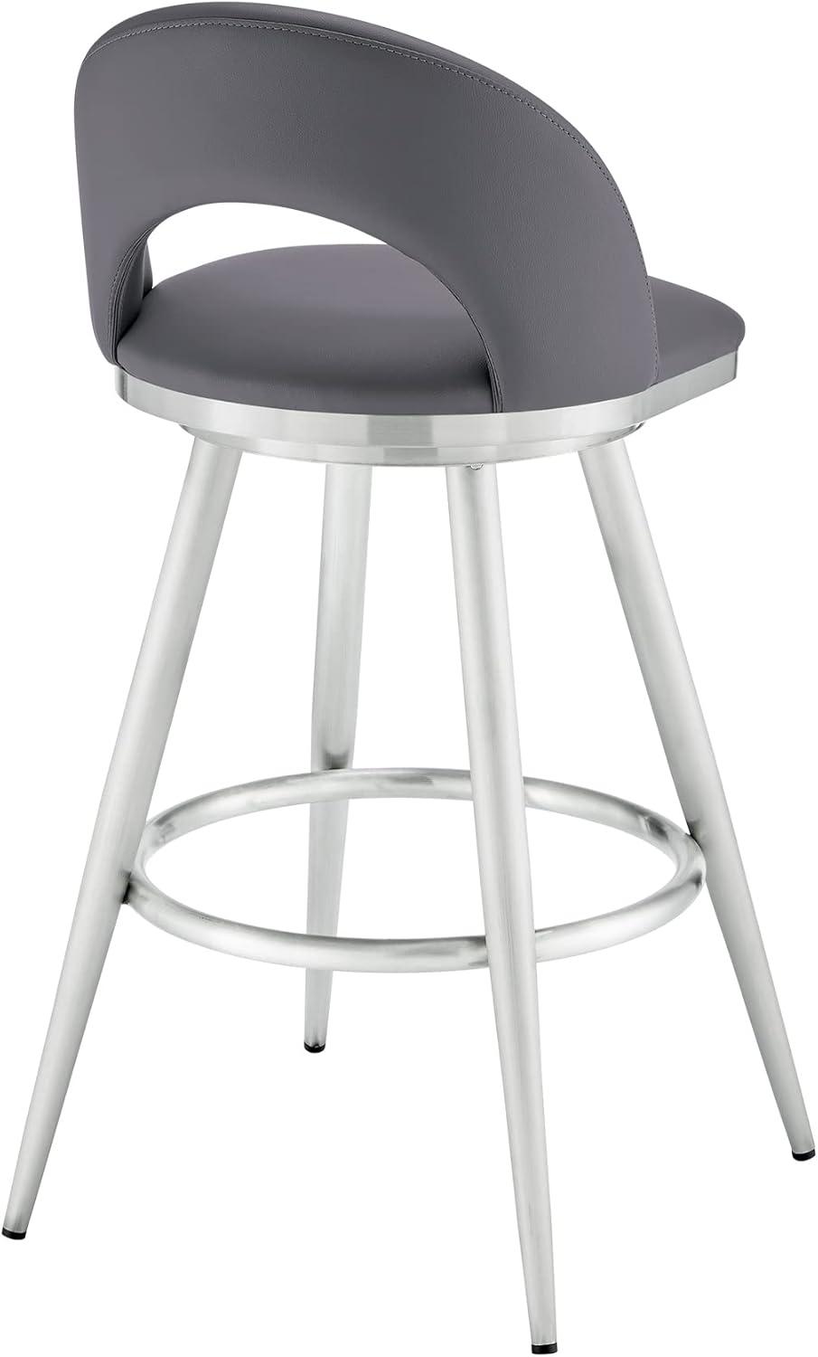 image:imageCharlotte Swivel Bar Stool in Brushed Stainless Steel with White Faux LeatherGrey