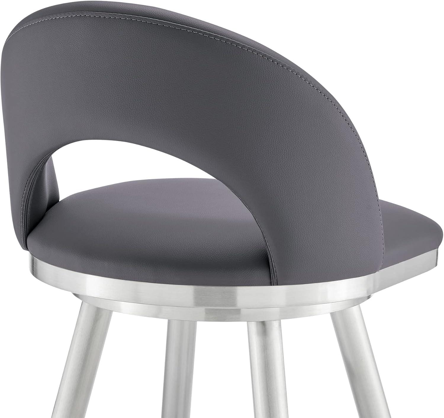 image:imageCharlotte Swivel Bar Stool in Brushed Stainless Steel with White Faux LeatherGrey
