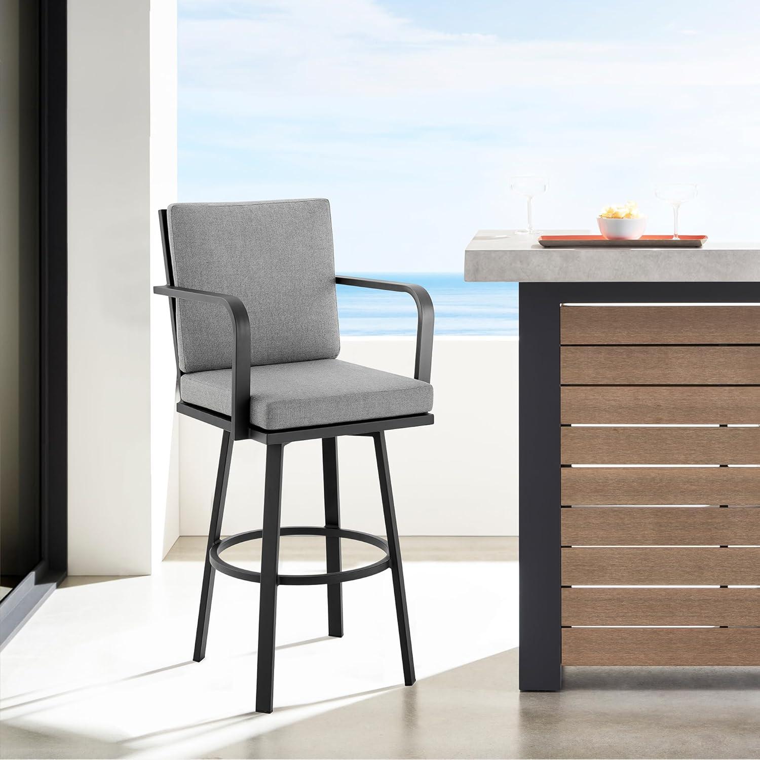 image:imageDon 30 Outdoor Patio Swivel Bar Stool in Brown Aluminum with CushionsBlack Aluminum