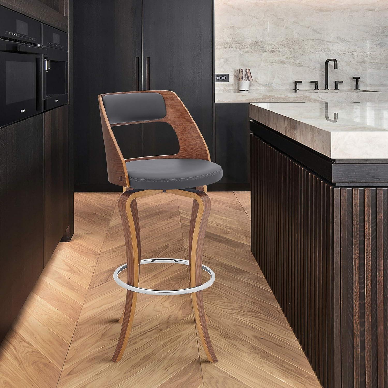 image:imageGrady 29 Swivel Gray Faux Leather and Walnut Wood Bar StoolGreyWalnut