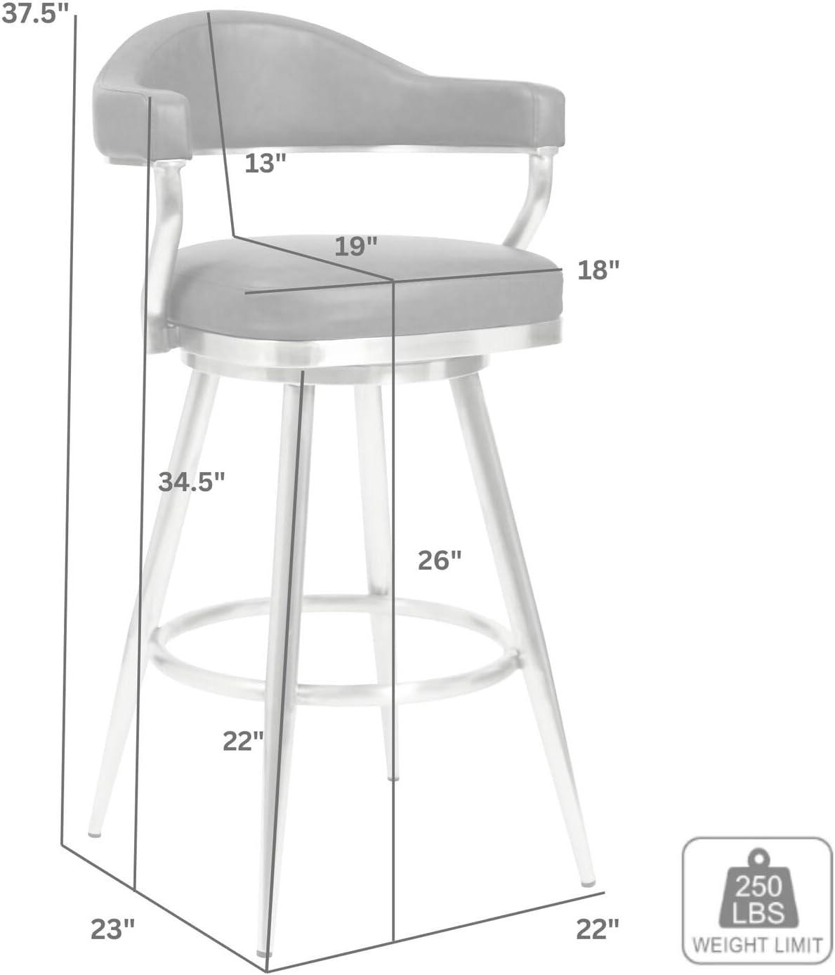 image:imageJustin 26 Counter Height Barstool in Brushed Stainless Steel and Vintage Grey Faux Leather