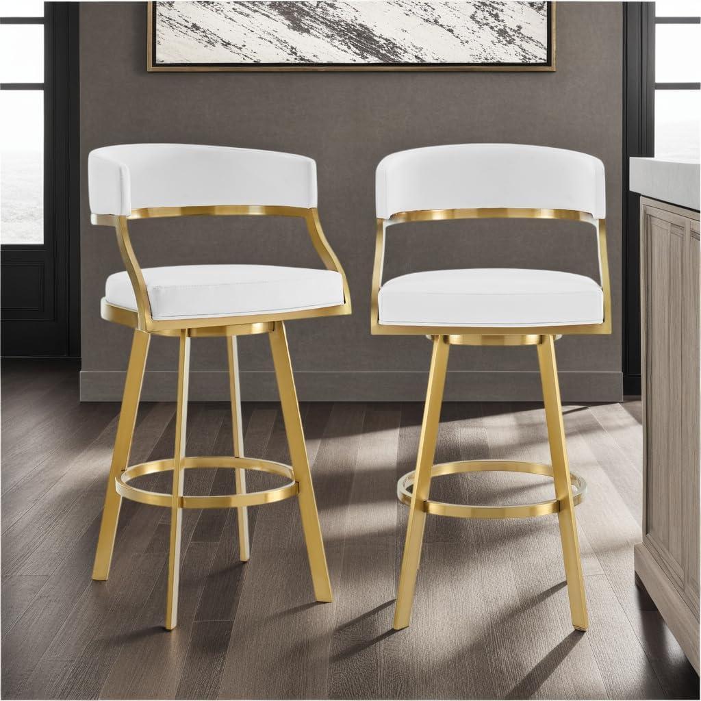 image:imageSaturn 26 Counter Height Swivel Gray Faux Leather and Brushed Stainless Steel Bar Stool Set of 3White