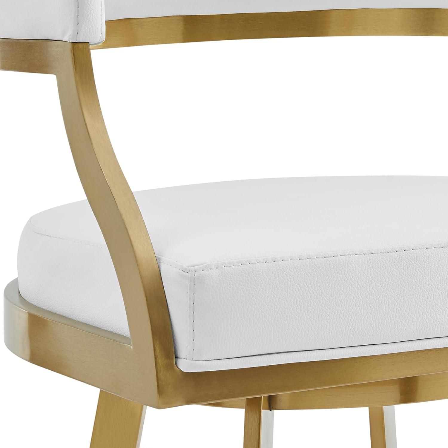 image:imageSaturn 30 Swivel Bar Stool with Gold Brushed Stainless Steel and White Faux Leather