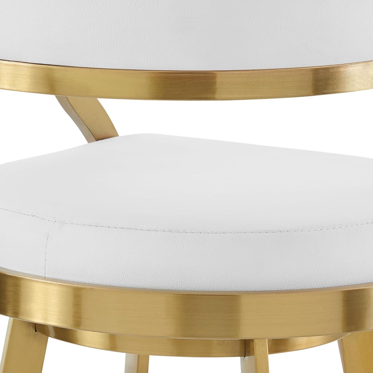 image:imageSaturn 30 Swivel Bar Stool with Gold Brushed Stainless Steel and White Faux Leather