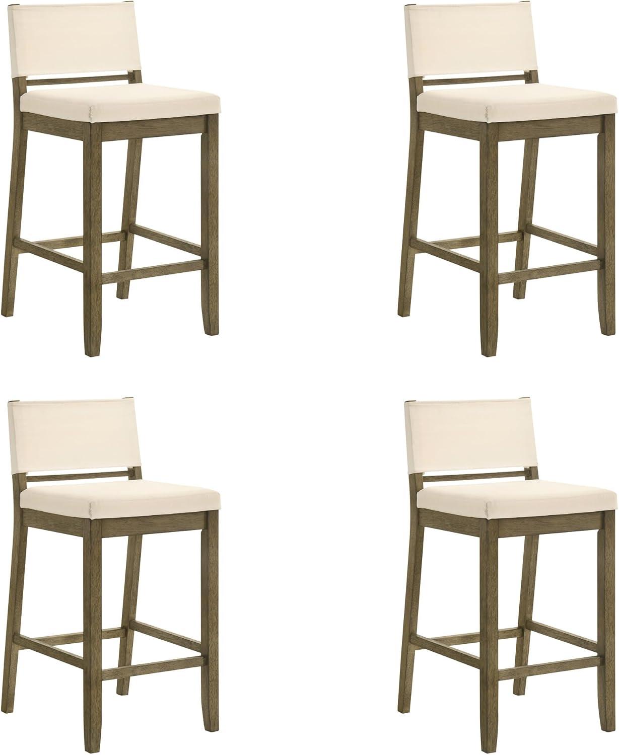 image:imageYaneli Contemporary Natural Wood Counter Height Kitchen Bar Stool in Putty Brown Finish with White Fabric Upholstered Seat Set of 4WhitePutty Brown