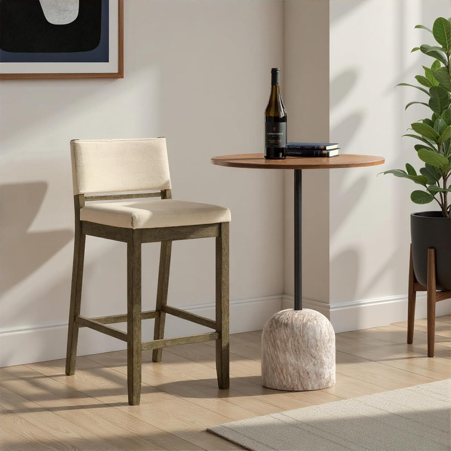 image:imageYaneli Contemporary Natural Wood Counter Height Kitchen Bar Stool in Putty Brown Finish with White Fabric Upholstered Seat Set of 4WhitePutty Brown