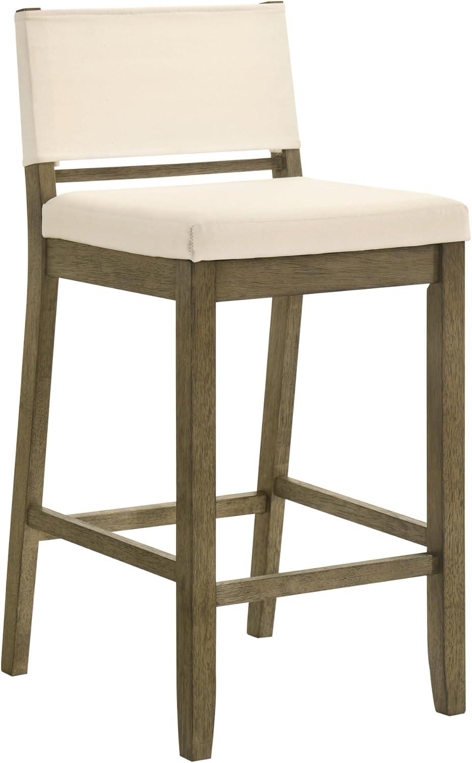 image:imageYaneli Contemporary Natural Wood Counter Height Kitchen Bar Stool in Putty Brown Finish with White Fabric Upholstered Seat Set of 4WhitePutty Brown