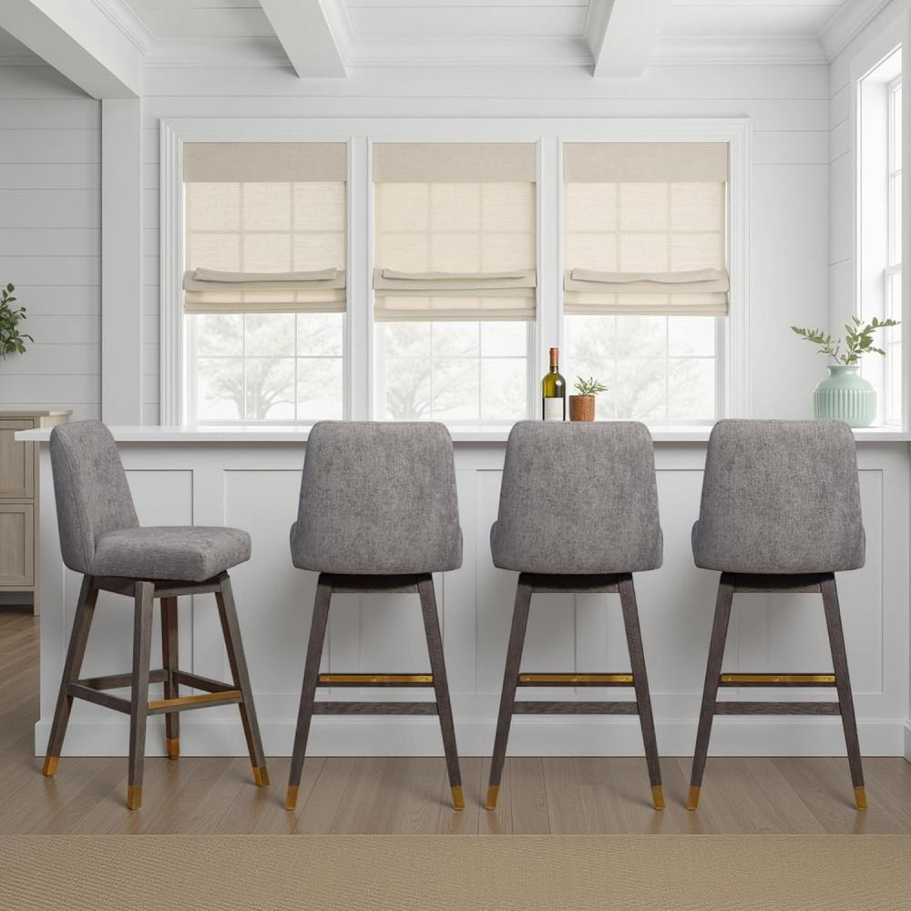 image:imageArmen Living Amelia Swivel Bar Stool in Gray Oak Wood Finish with Mocha Fabric Set of 4