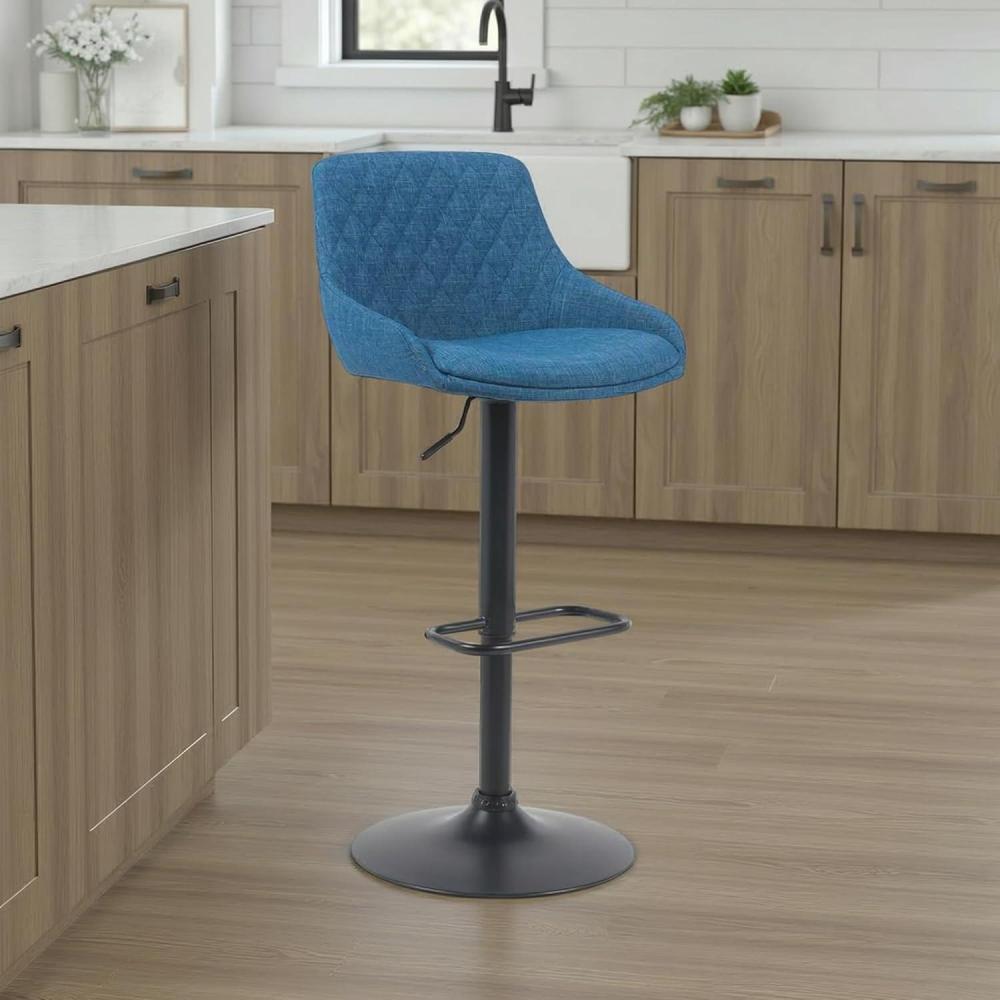 image:imageArmen Living Anibal Modern Swivel Adjustable Height Barstool with Gray Faux Leather and Black Metal FinishBlue Fabric