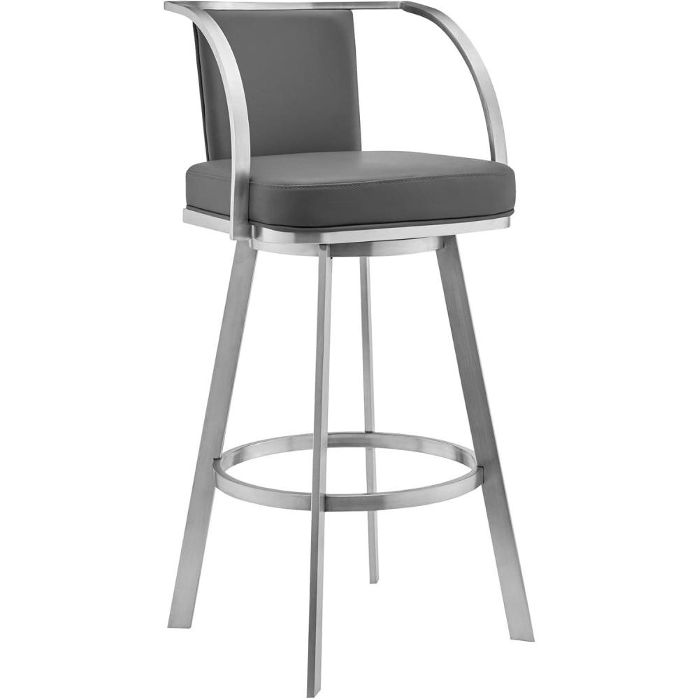 image:imageArmen Living Livingston 30 Gray Faux Leather and Brushed Stainless Steel Swivel Bar StoolStainless SteelGrey