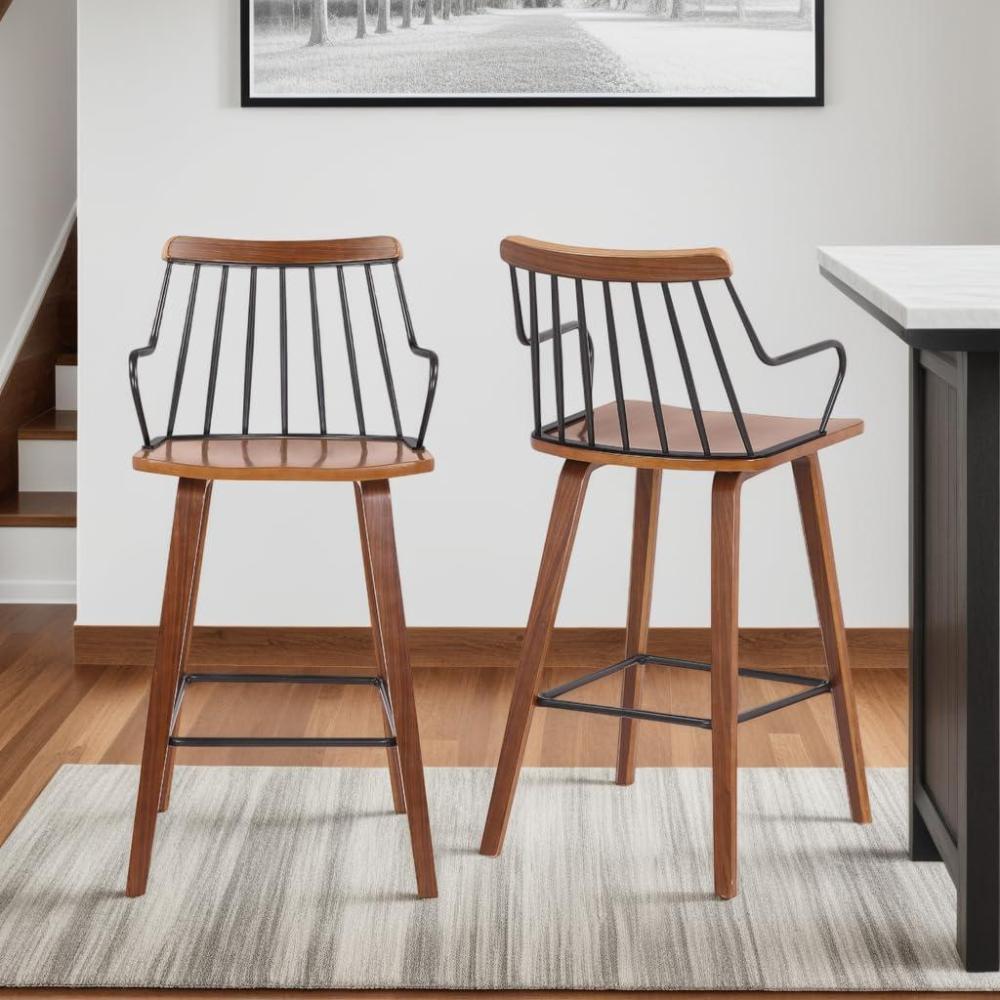 image:imageArmen Living Micah Walnut and Metal Modern 26 Counter Height Bar Stool