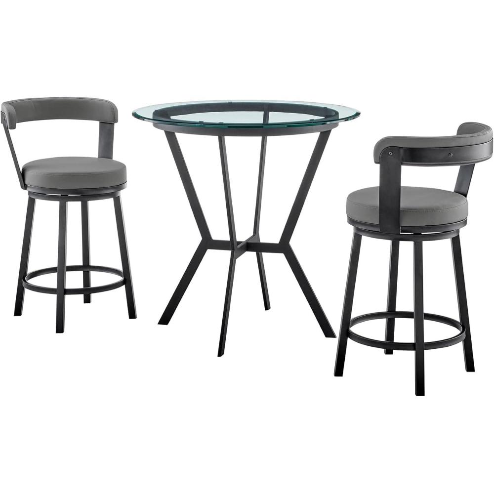image:imageArmen Living Naomi and Bryant 5Piece Counter Height Dining Set in Black Metal and Grey Faux Leather3Piece