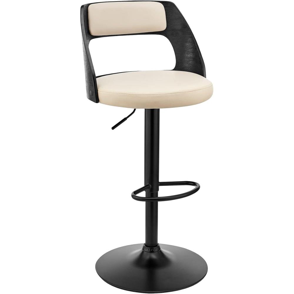 image:imageArmen Living Paulo Adjustable Swivel Cream Faux Leather and Black Wood Bar Stool with Black BaseCreamBlack