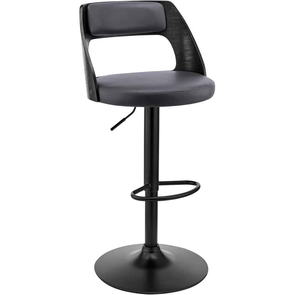image:imageArmen Living Paulo Adjustable Swivel Cream Faux Leather and Black Wood Bar Stool with Black BaseGrayBlack