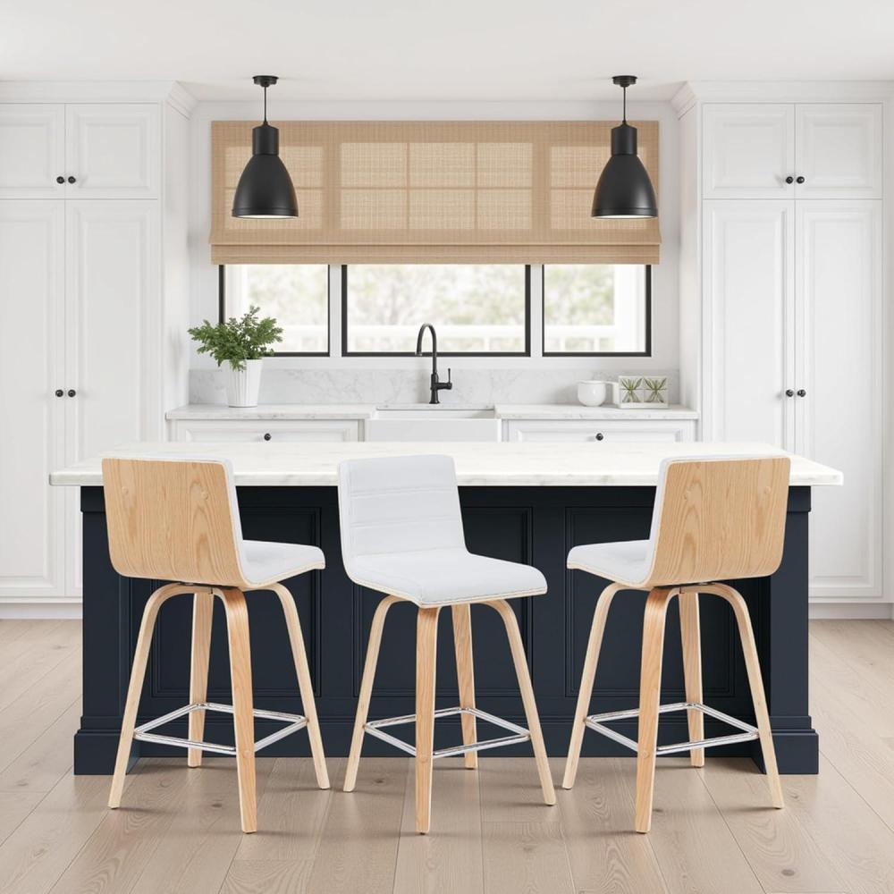 image:imageArmen Living Vienna Modern Swivel 30 Bar Height Barstool with White Faux Leather and Patterned Oak Wood FinishWhite Faux LeatherOak