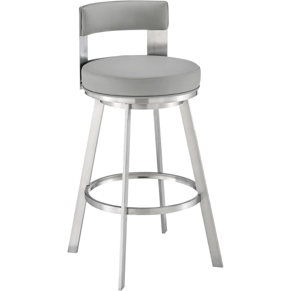image:imageFlynn Swivel Counter Stool in Brushed Stainless Steel with White Faux LeatherLight Grey