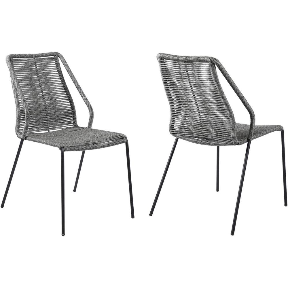 image:imagearmen LIVING Clip Modern Indoor Outdoor Patio Stackable Steel Dining Chair with Blue Rope Set of 2Grey