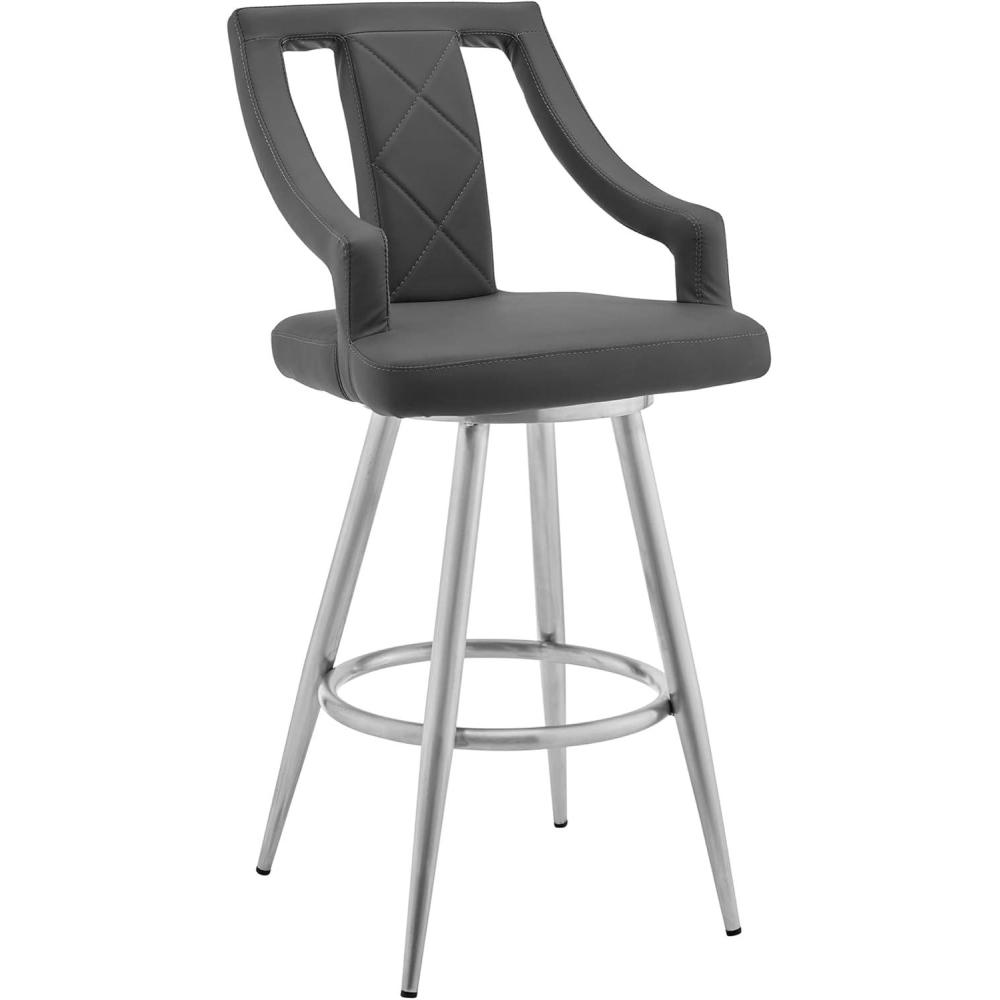image:imagearmen LIVING Maxen 25 Gray Faux Leather and Brushed Stainless Steel Swivel Bar StoolGrey Faux Leather and Brushed Stainless Steel