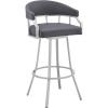 image:imageArmen Living Valerie Modern 26 Seat Height Gray Faux Leather and Silver Steel Metal Swivel Bar Stool for Kitchen Island Counter