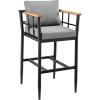 image:imageArmen Living Wiglaf Modern Outdoor Patio Counter Chair Bar Stool in Aluminum Metal and Teak Wood with Gray Cushions 26 Seat Height