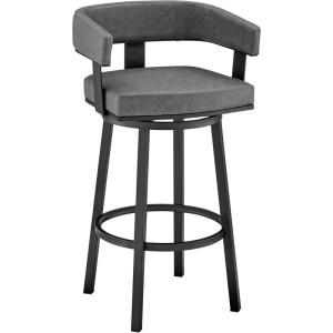 Armen Living Lorin Modern 26″ Seat Height Gray Faux Leather and Black Stainless Steel Metal Swivel Bar Stool for Kitchen Island Counter