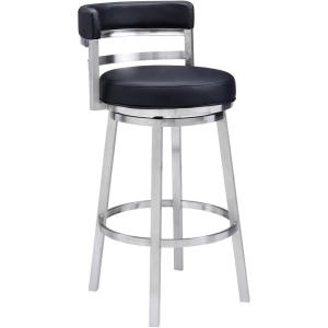 Armen Living Mardrid LCMABABSGR26 Counter Chair, Gray, 360° Rotation, Stainless Steel, Faux Leather Seat, Seat Height 26.0 inches (66 cm)(Black/Stainless Steel)