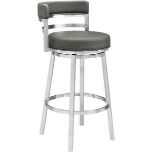Armen Living Mardrid LCMABABSGR26 Counter Chair, Gray, 360° Rotation, Stainless Steel, Faux Leather Seat, Seat Height 26.0 inches (66 cm)(Grey/Stainless Steel)