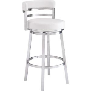 Armen Living Mardrid LCMABABSGR26 Counter Chair, Gray, 360° Rotation, Stainless Steel, Faux Leather Seat, Seat Height 26.0 inches (66 cm)(White/Stainless Steel)