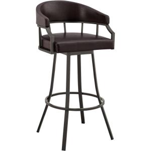 Armen Living Palmdale 26″ Swivel Modern Black Faux Leather Bar and Counter Stool in Brushed Stainless Steel Finish(Brown/Java Brown)
