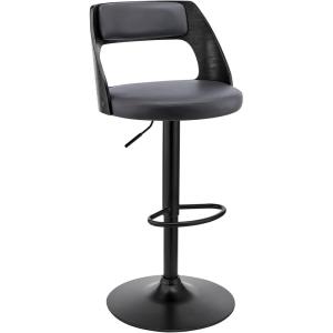 Armen Living Paulo Adjustable Swivel Cream Faux Leather and Black Wood Bar Stool with Black Base(Gray/Black)