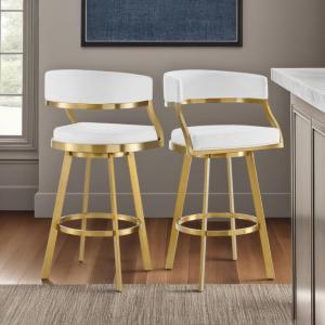 Saturn 26″ Counter Height Swivel Gray Faux Leather and Brushed Stainless Steel Bar Stool – Set of 3(White)