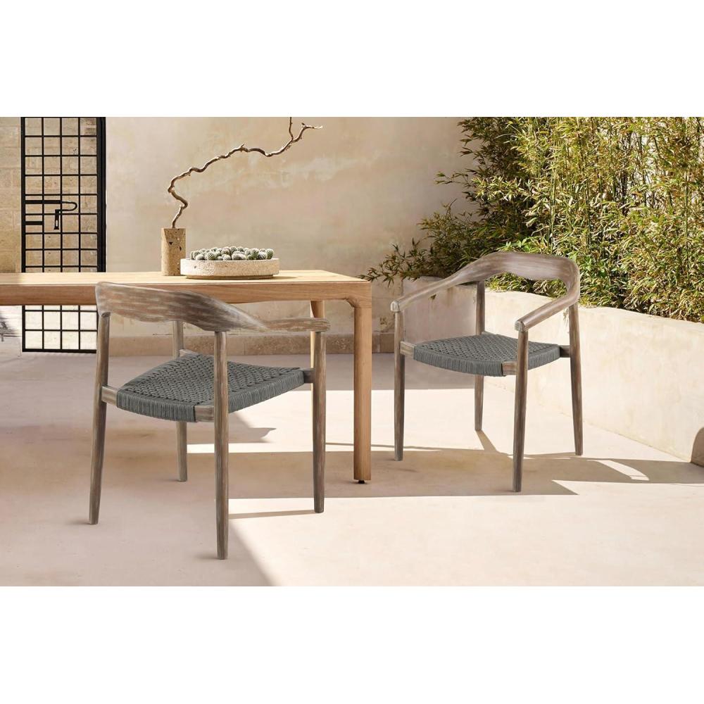 image:imageArmen Living Santo Indoor Outdoor Stackable Dining Chair in Eucalyptus Wood with Charcoal RopeSet of 2