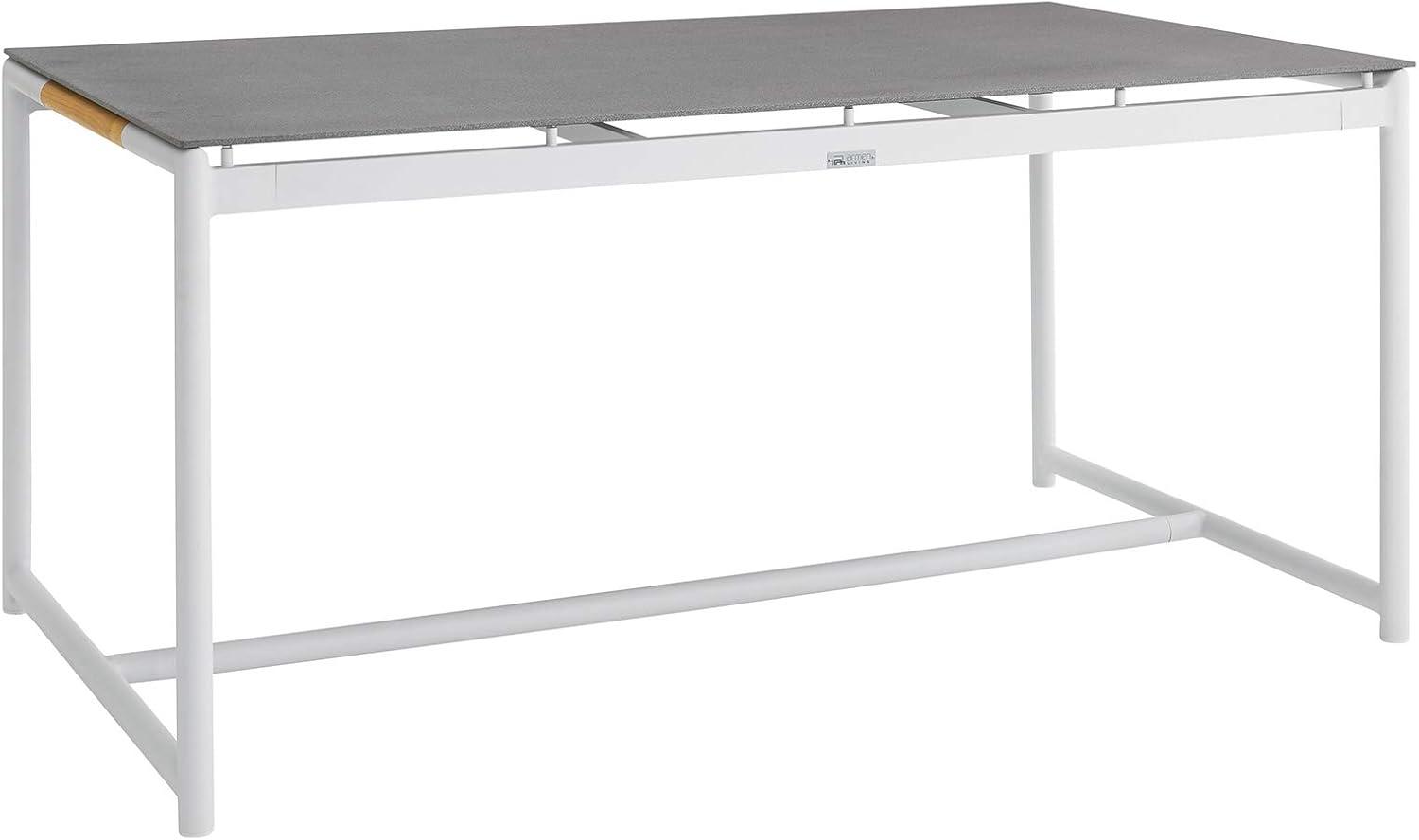 image:imageARMEN LIVING SETODCRDIWH5 Crown 5 Piece White Aluminum and Teak Outdoor Dining Set with Light Grey FabricWhite