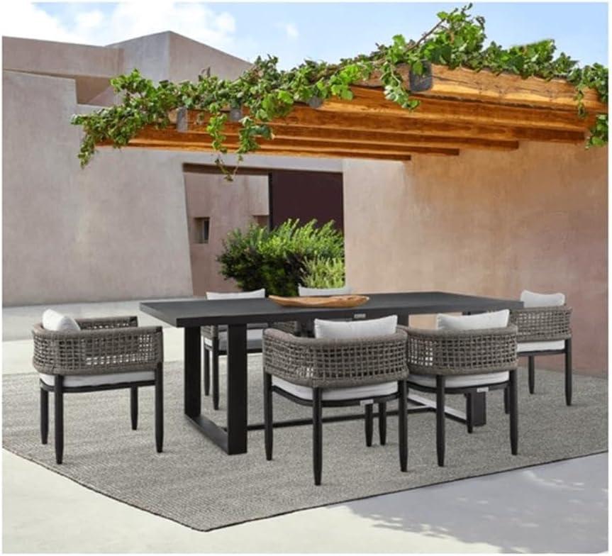 image:imageArmen Living Alegria Outdoor Patio 7Piece Dining Table Set in Aluminum with Grey Rope and Cushions