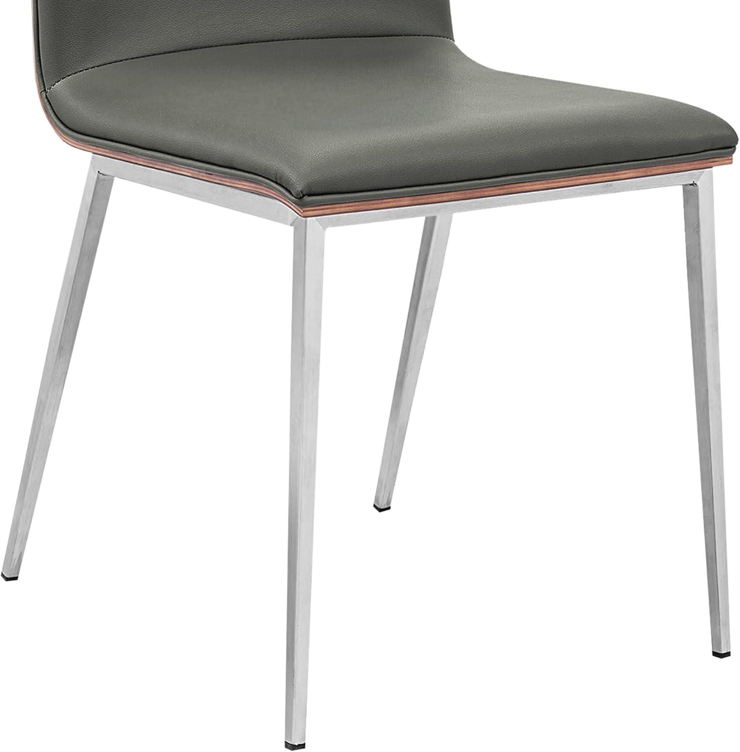image:imageArmen Living Crystal Dining Chair in Brushed Stainless Steel finish with Grey Pu Upholstery and Walnut Back Set of 2