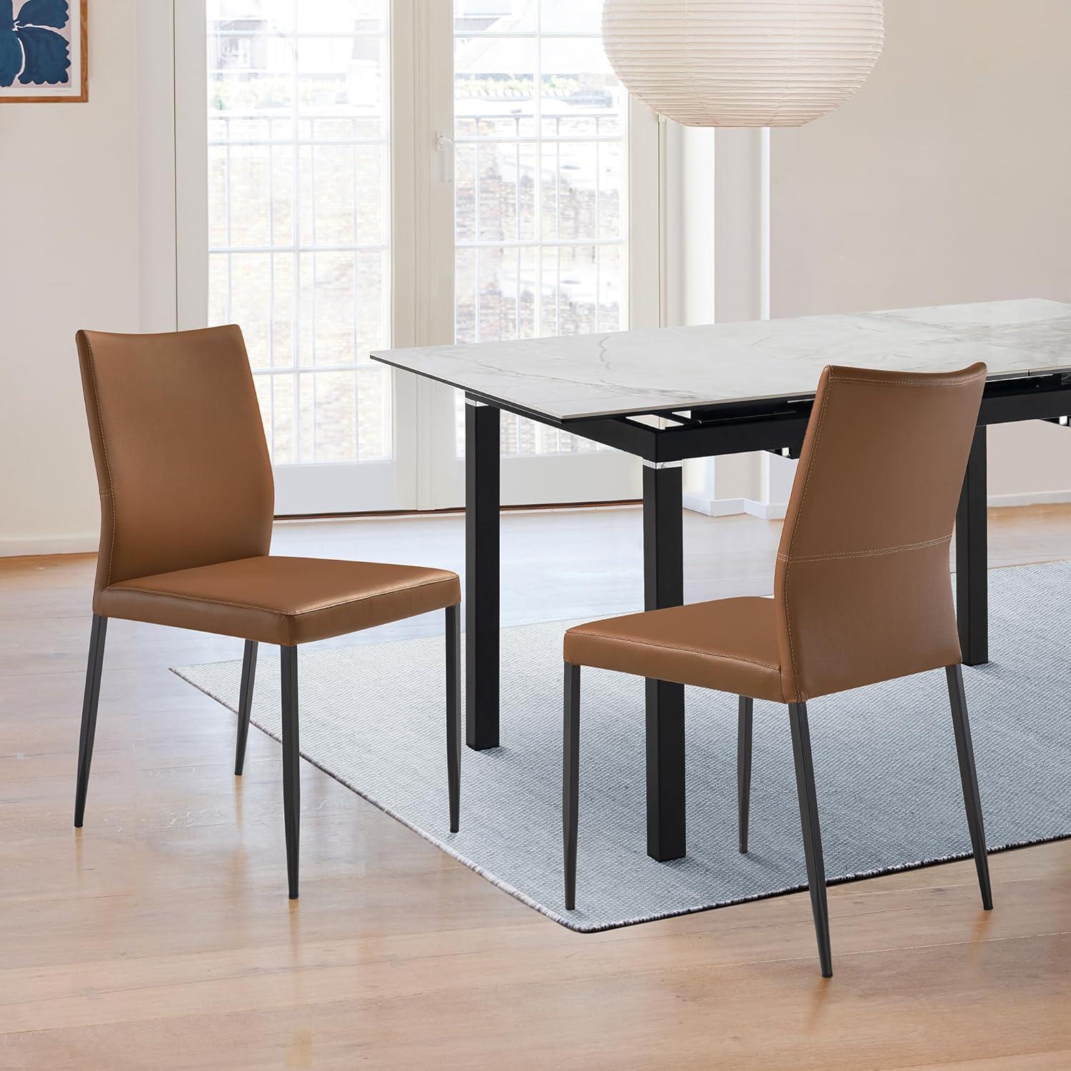 image:imageArmen Living Kash Upholstered Dining Chair in Brown Faux Leather with Black Metal Legs Set of 4
