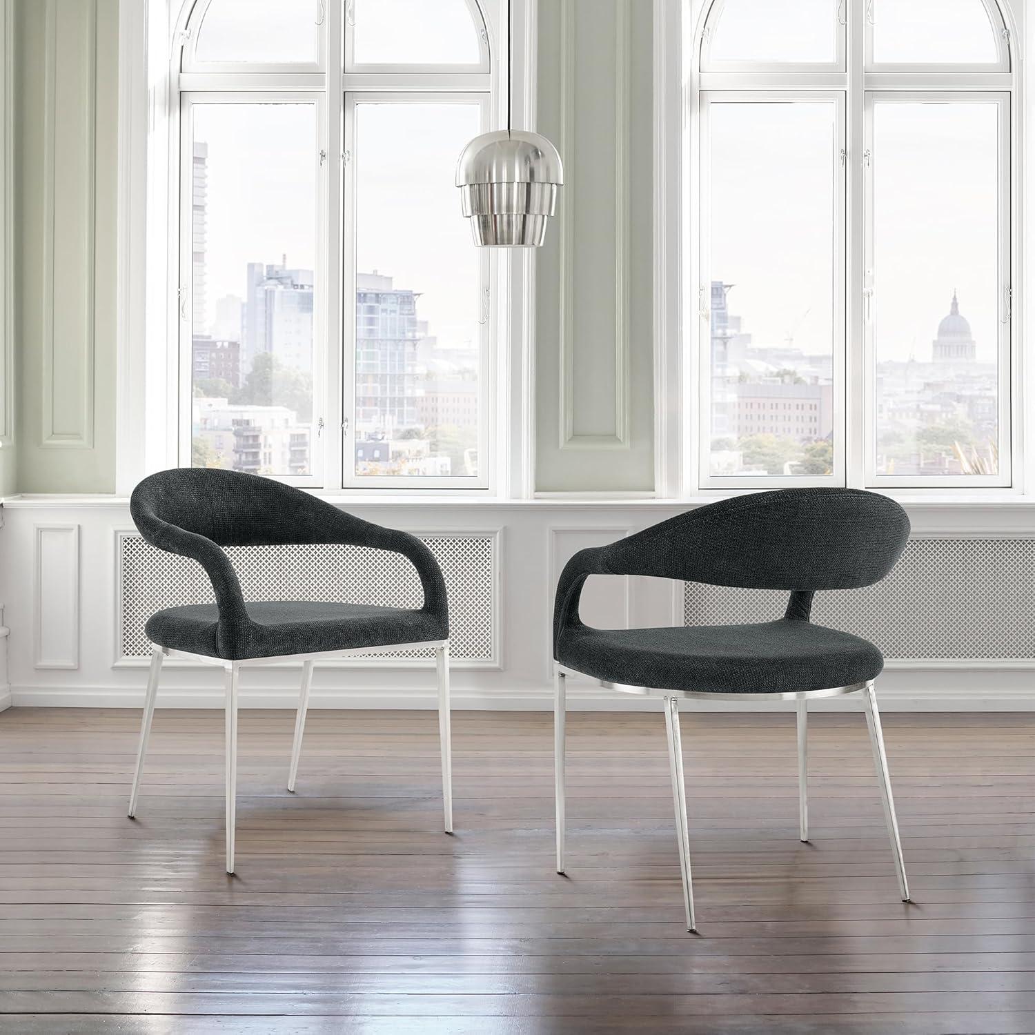 image:imageArmen Living Morgan Upholstered Dining Chair with Brushed Stainless Steel and Charcoal Fabric Set of 2Charcoal