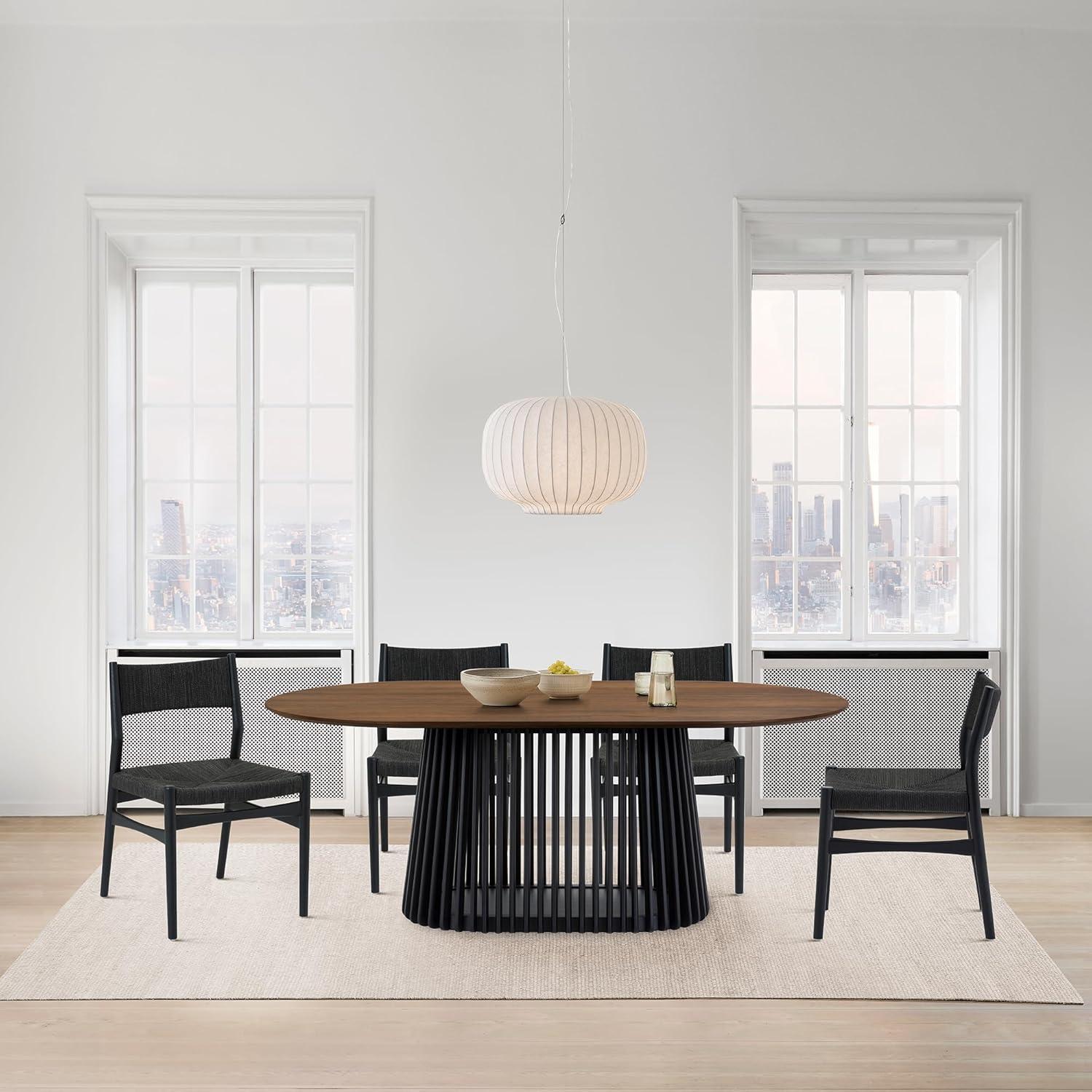 image:imageArmen Living Pasadena Erie 5 Piece Round Dining Set in Natural Oak Finish with Paper Cord ChairsBlack and Walnut Brown Finish