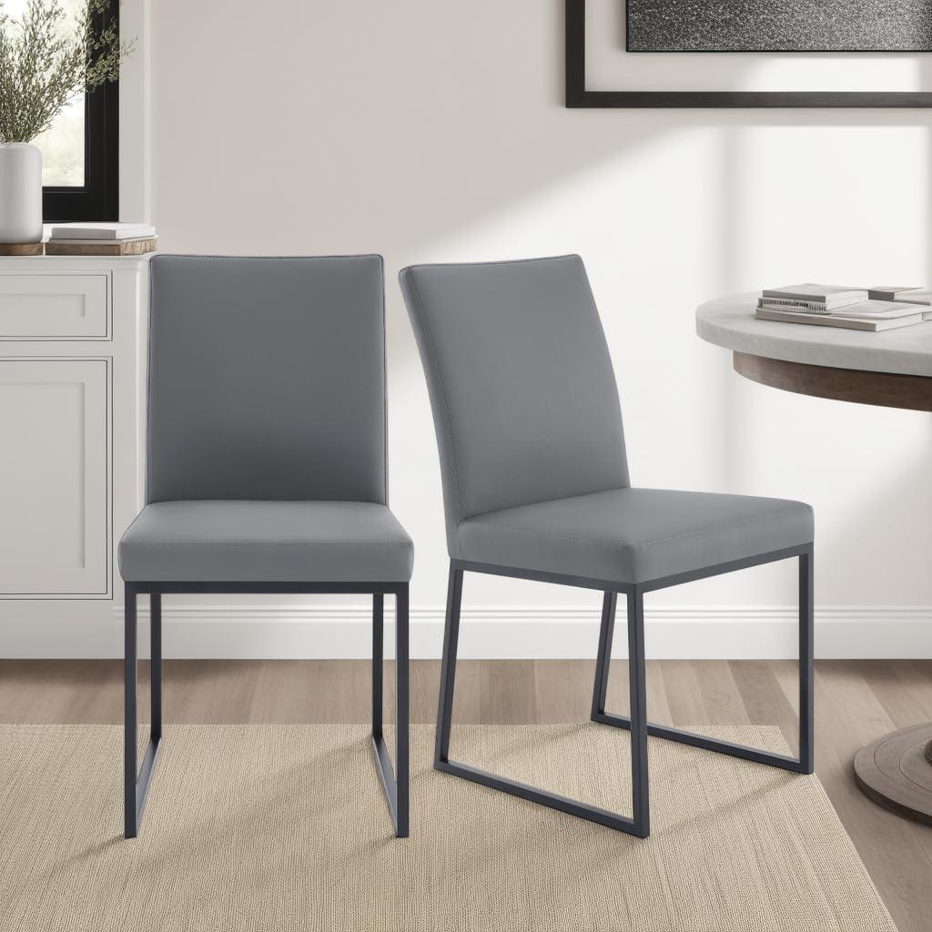 image:imageArmen Living Trevor Contemporary Faux Leather Dining Chair Set of 2 20 Seat Height Grey and Matte Black