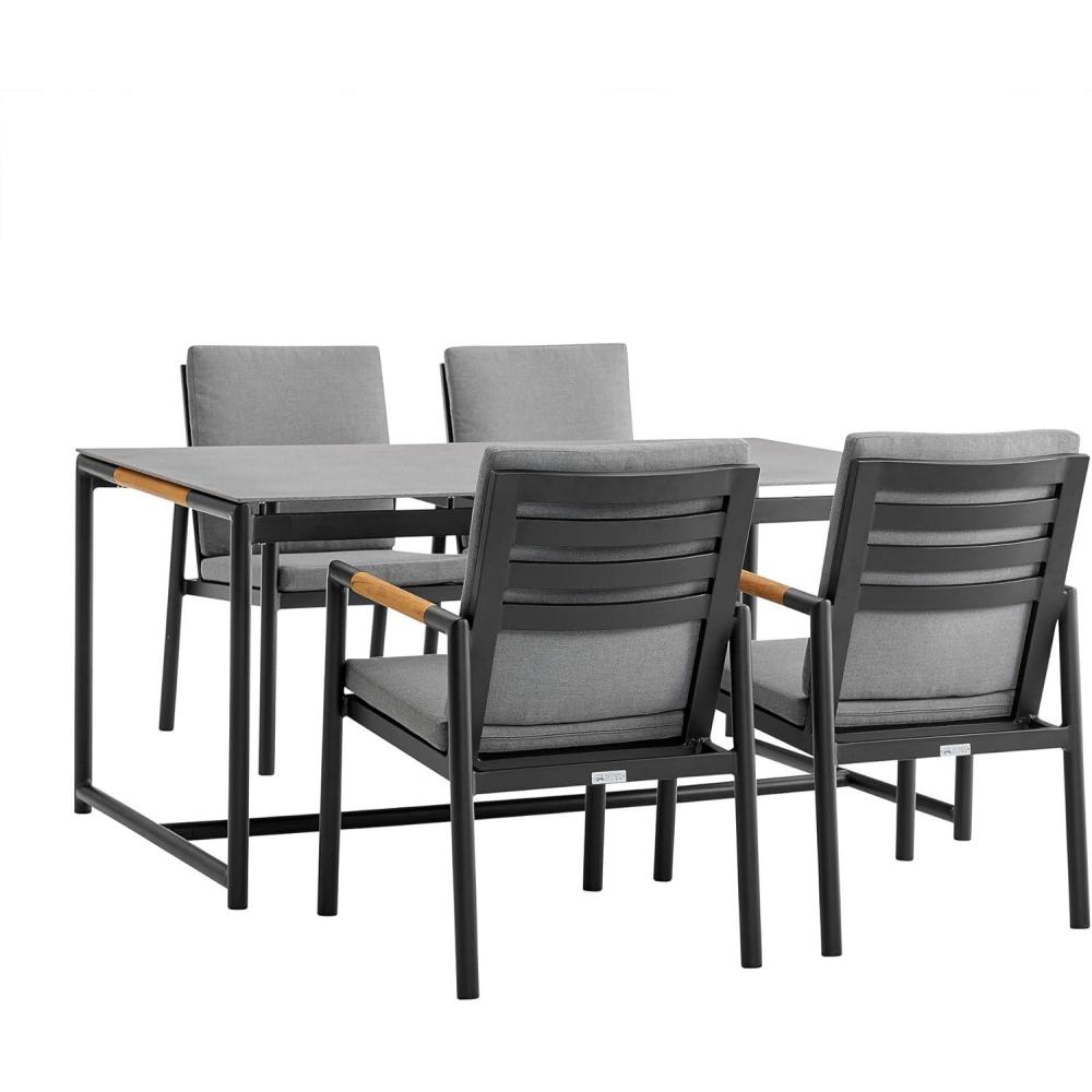 image:imageARMEN LIVING SETODCRDIWH5 Crown 5 Piece White Aluminum and Teak Outdoor Dining Set with Light Grey FabricBlack