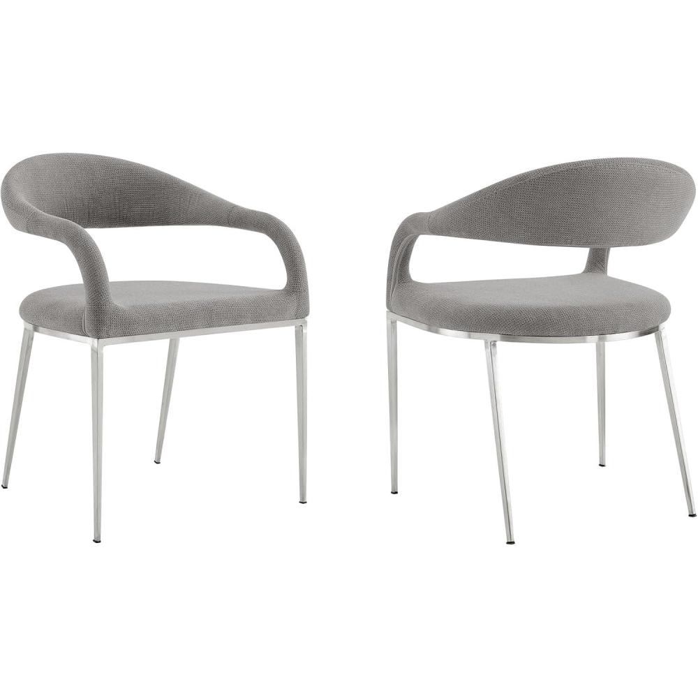 image:imageArmen Living Morgan Upholstered Dining Chair with Brushed Stainless Steel and Charcoal Fabric  Set of 2Light Gray