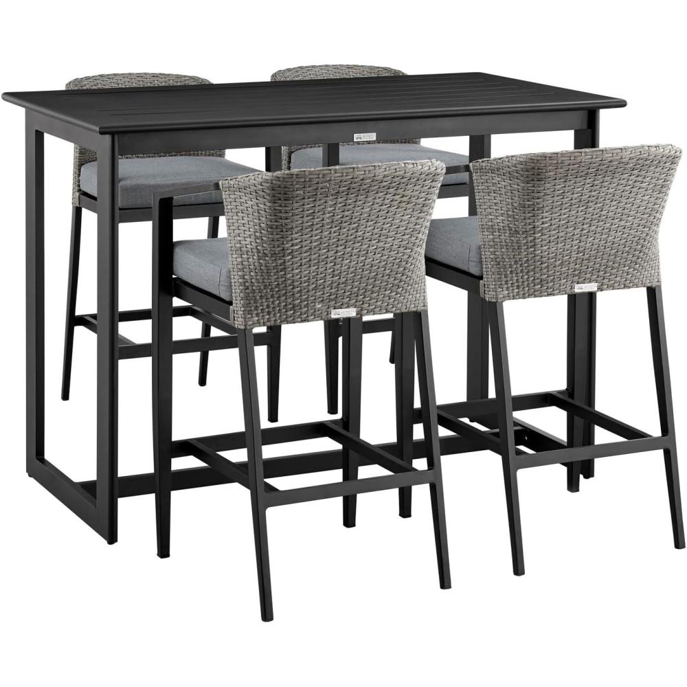 image:imageArmen Living SETODPA5BTBLGRY Palma Outdoor Patio 5Piece Bar Table Set in Aluminum Cushions Dark Grey