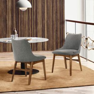 Armen Living Azalea Orange Fabric and Walnut Wood Dining Side Chairs – Set of 2(Charcoal/Walnut)