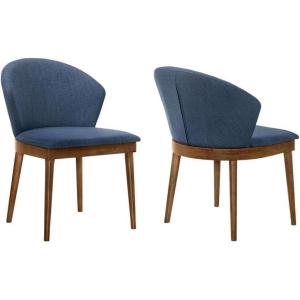 Armen Living Juno Fabric Wood Dining Side Chairs-Set of 2, 19″ SH, Blue/Walnut(Blue/Walnut)