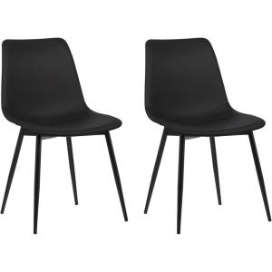 Armen Living Monte Mid Century Modern Dining Accent Chair for Table Kitchen Desk Vanity in Charcoal Gray Faux Leather with Black Metal Legs, Set of 2(Black Faux Leather)
