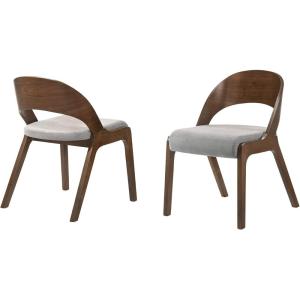Armen Living Polly Mid-Century Modern Dining Accent Chairs Finish Fabric-Set of 2, 20″ Wide, Walnut/Grey