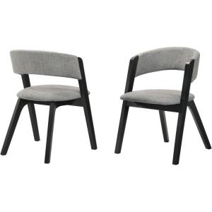 Armen Living Rowan Mid-Century Modern Accent Dining Chair Finish Fabric-Set of 2, 21″ Wide, Black/Grey
