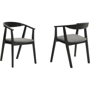 Armen Living Santana Wood Dining Chair in Black Finish with Charcoal Fabric – Set of 2(Charcoal)