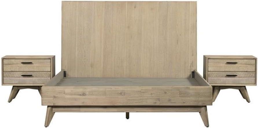 image:imageArmen Living Baly 3 Piece Acacia King Platform Bed and Nightstands Bedroom Set Grey Sandblast Summer